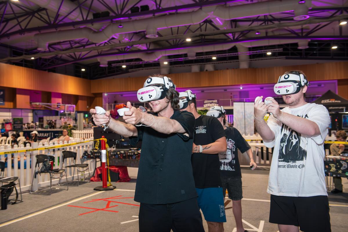 Youth playing game using VR