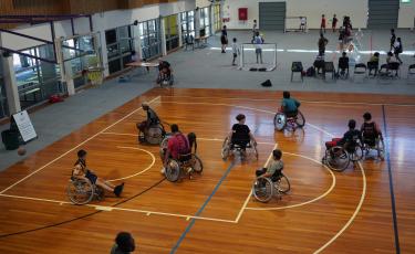 Image: aerial shot of wheelchair basketball