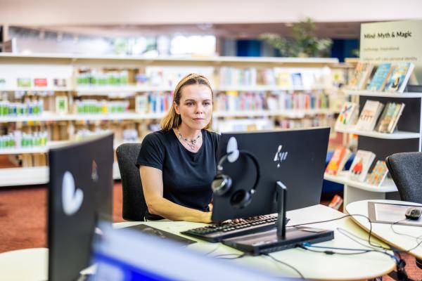 Image: woman using computer