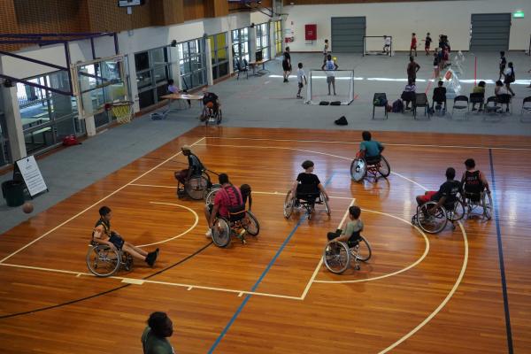 Image: aerial shot of wheelchair basketball