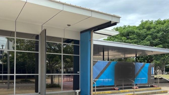 Image of Library cafe with construction fence up